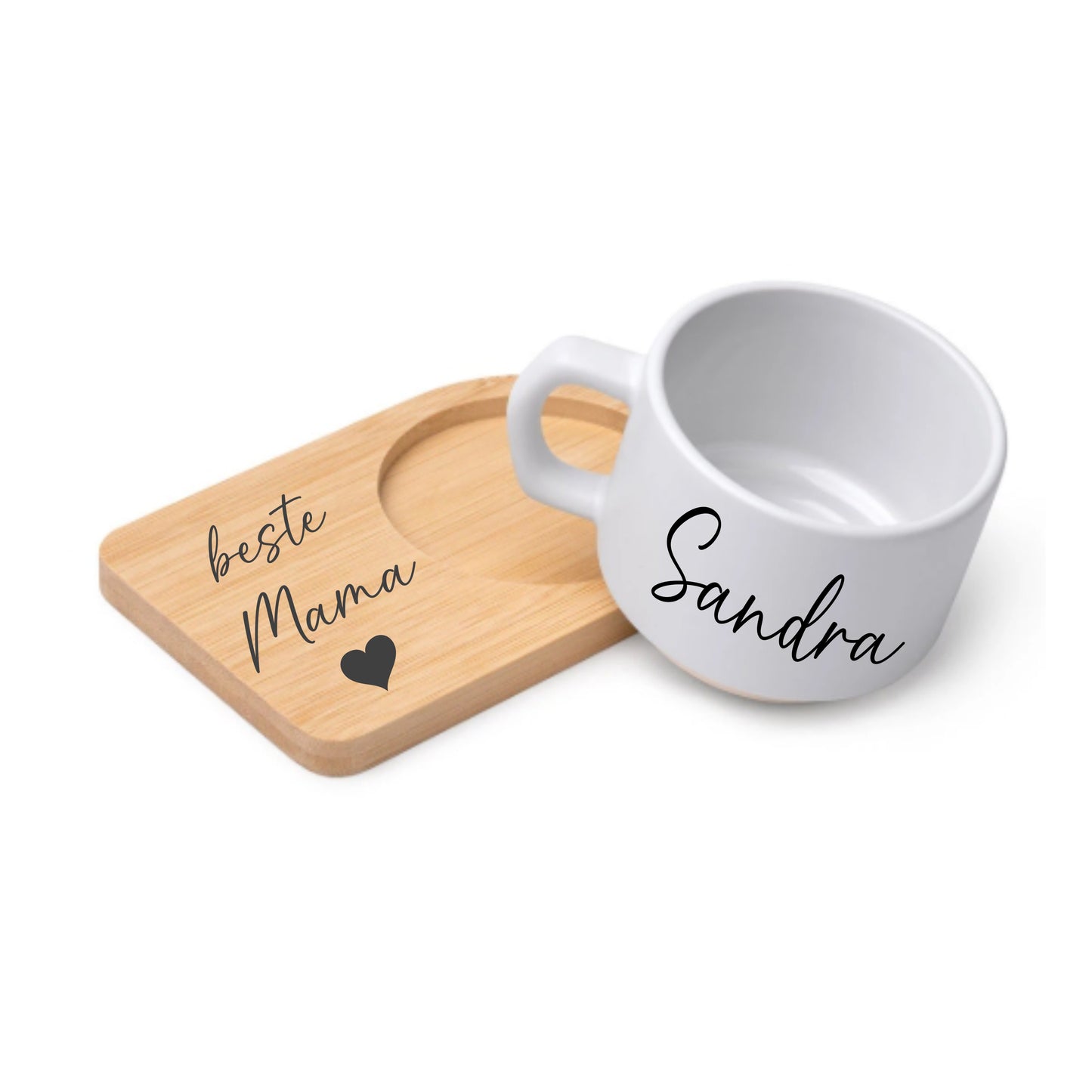 Matte Sublimationstasse GEISA mit Bambusuntersetzer, weiß