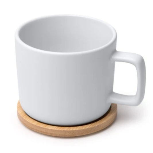 Matte Sublimationstasse MOLOK mit Bambusdeckel, weiß