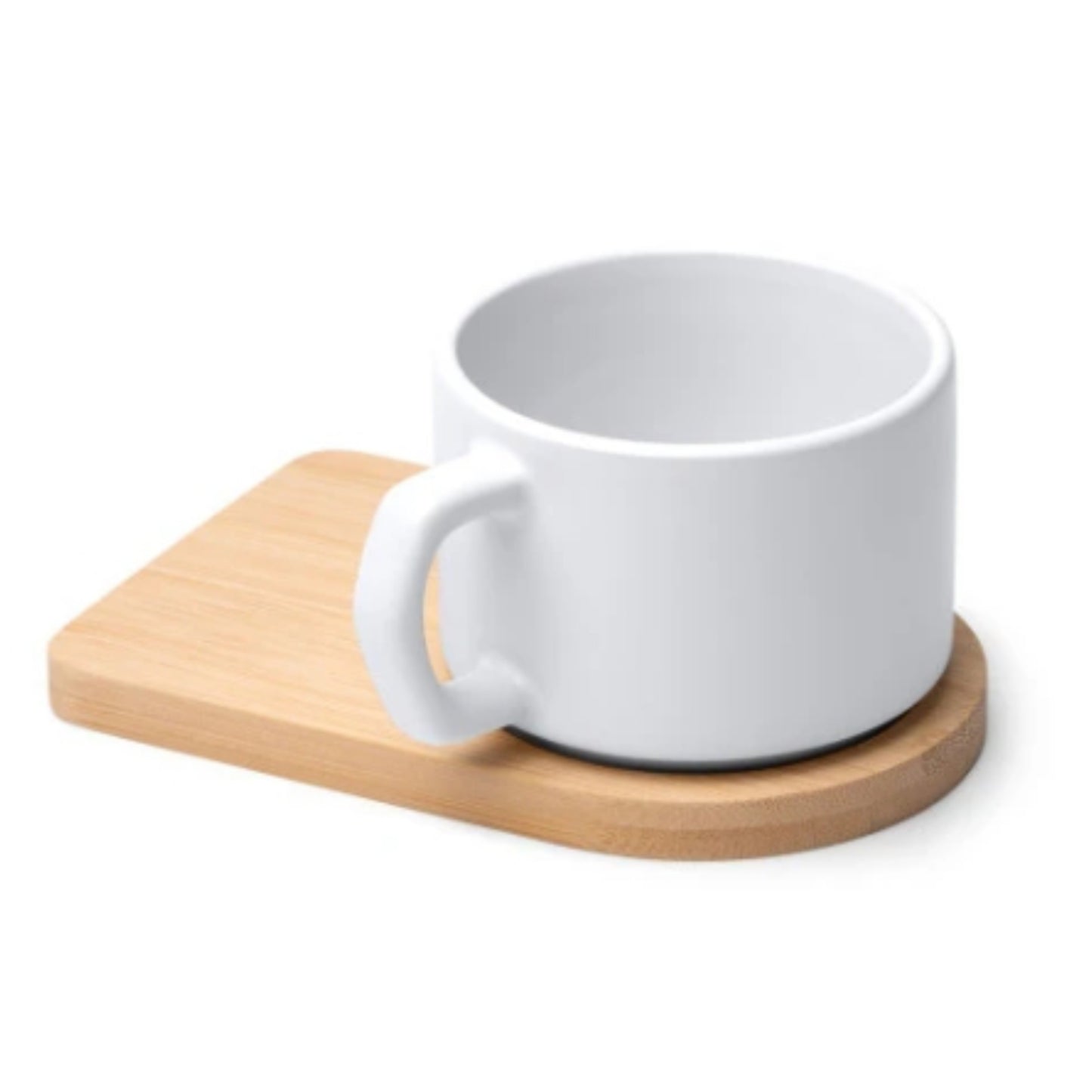 Matte Sublimationstasse GEISA mit Bambusuntersetzer, weiß