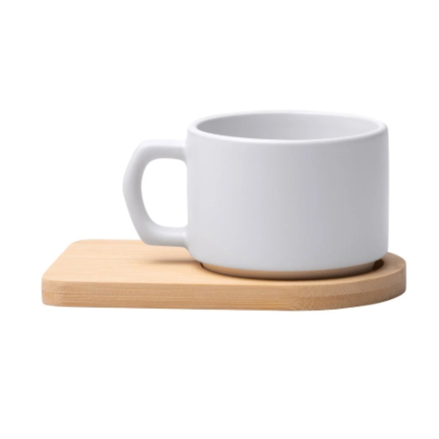 Matte Sublimationstasse GEISA mit Bambusuntersetzer, weiß