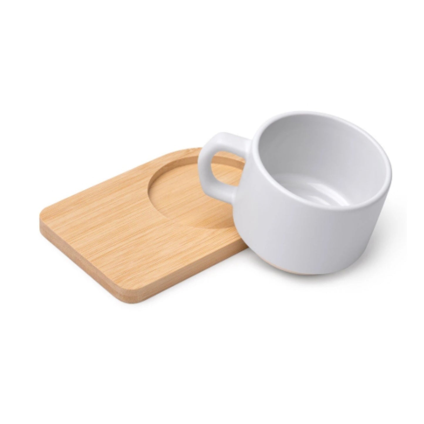 Matte Sublimationstasse GEISA mit Bambusuntersetzer, weiß