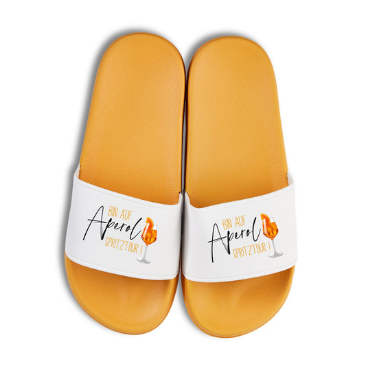 Badelatschen "bin auf Aperol Spritztour" Aperoletten in gelb