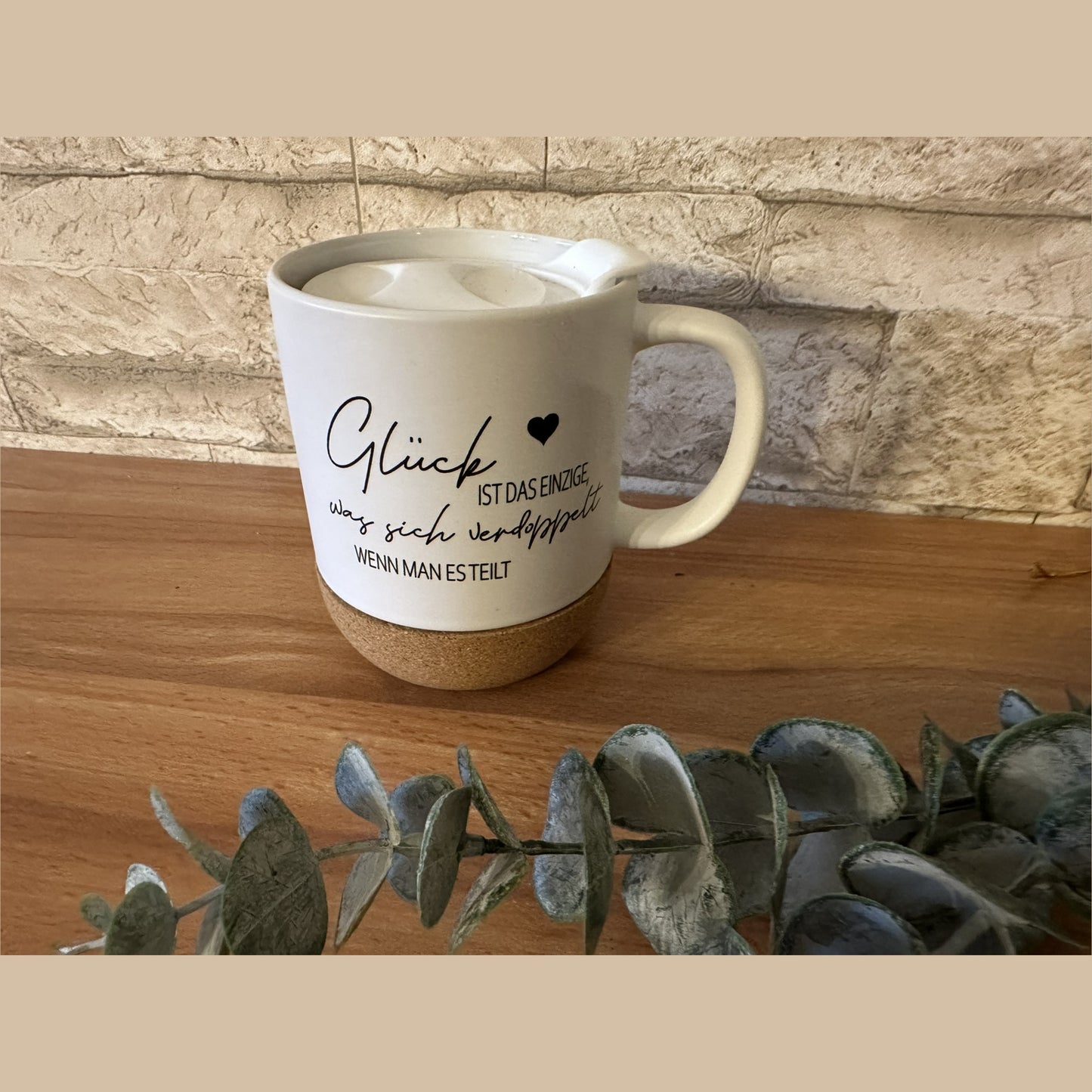 Matte Sublimationstasse BEN mit abnehmbaren Korkboden und Kunststoffdeckel