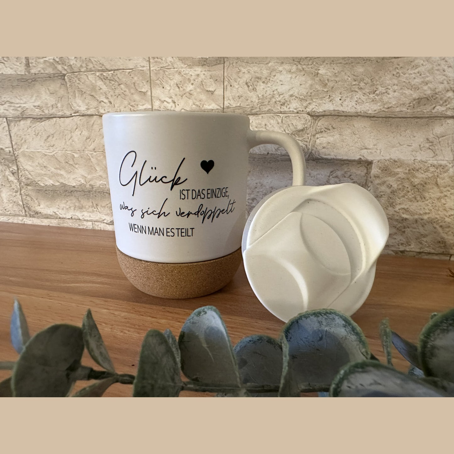 Matte Sublimationstasse BEN mit abnehmbaren Korkboden und Kunststoffdeckel