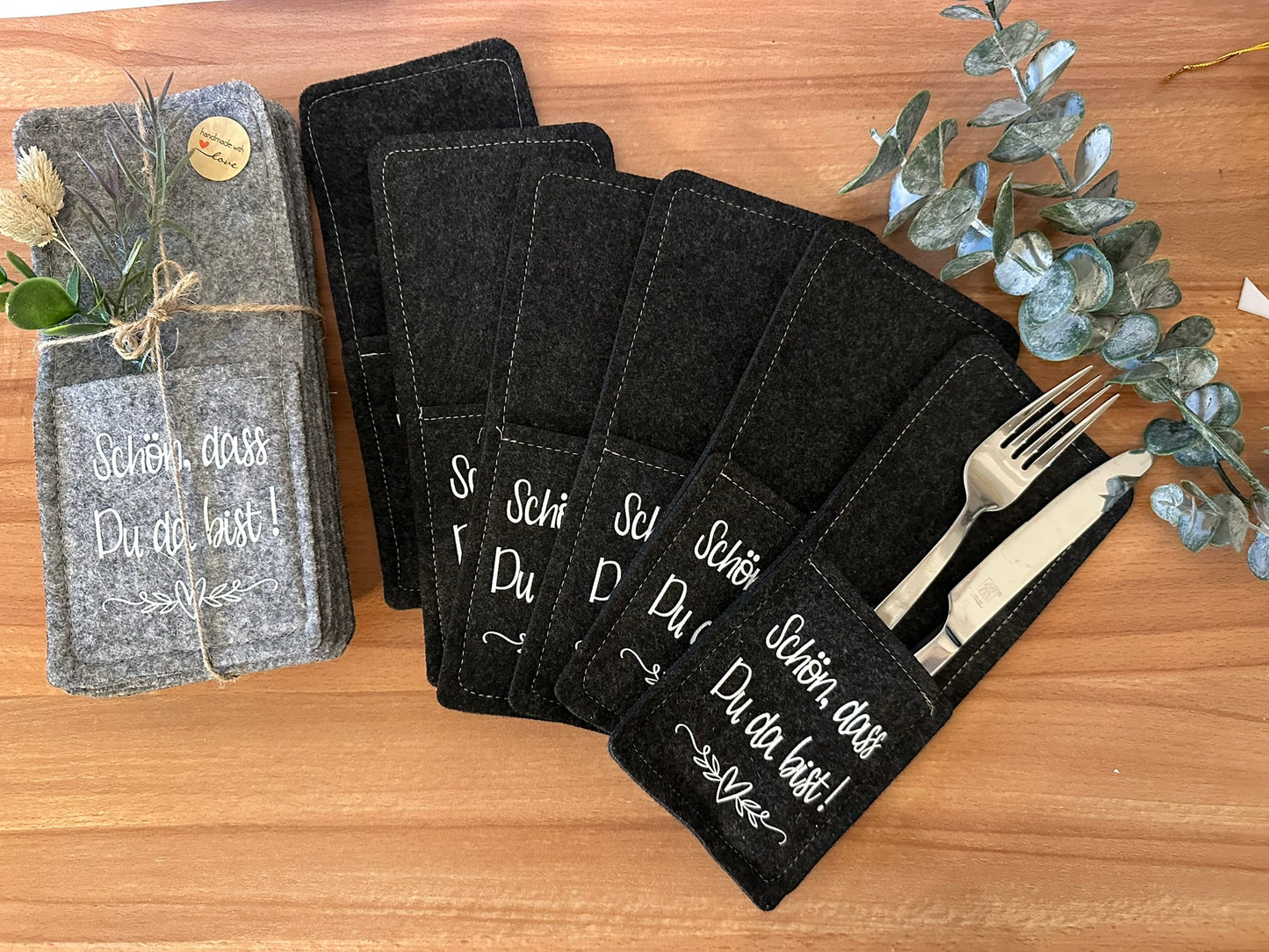 Bestecktaschen "schön dass es dich gibt" in verschiedenen Farebn