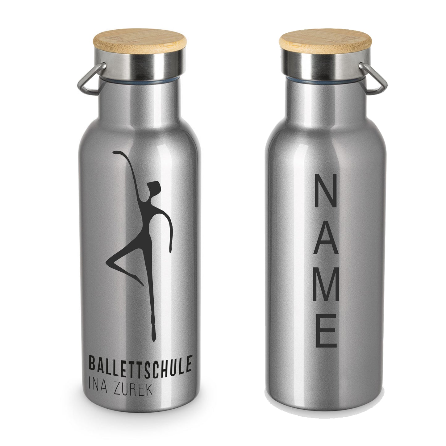 Trinkflasche mit Bambusdeckel Edelstahl "Ballettschule"