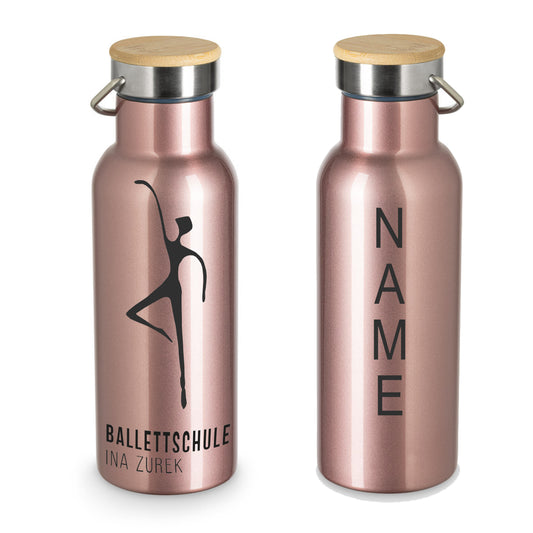 Trinkflasche mit Bambusdeckel rosegold "Ballettschule"