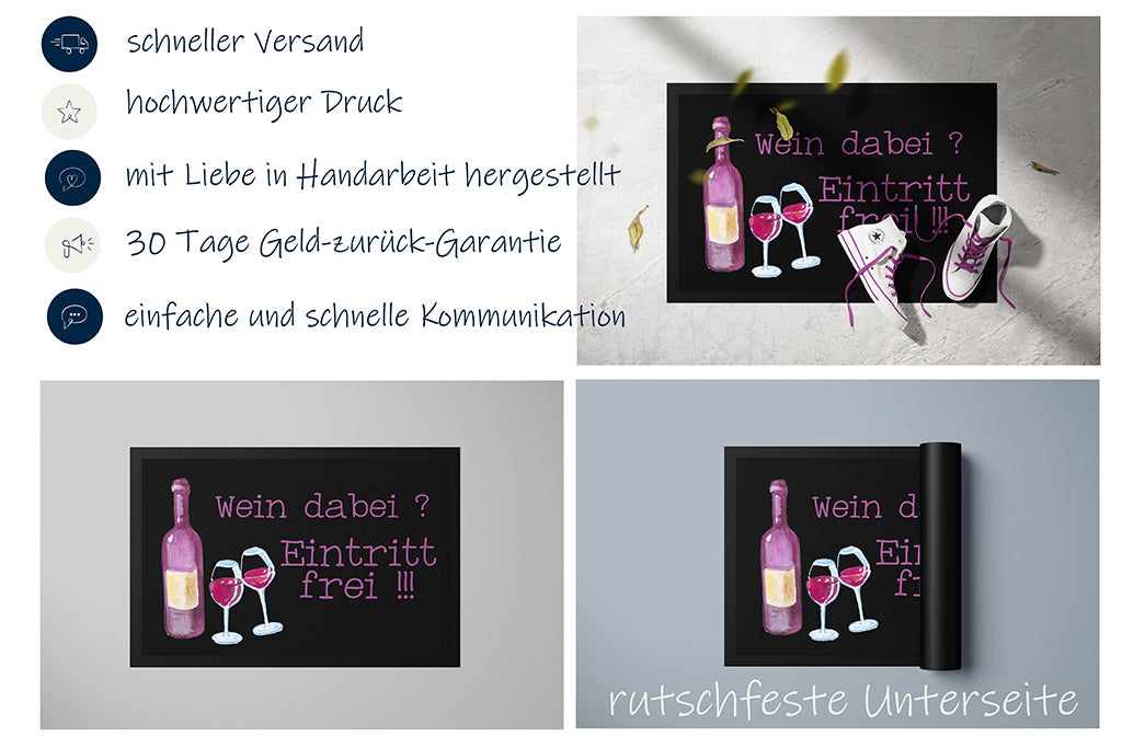 Fussmatte "Wein dabei" in zwei Größen