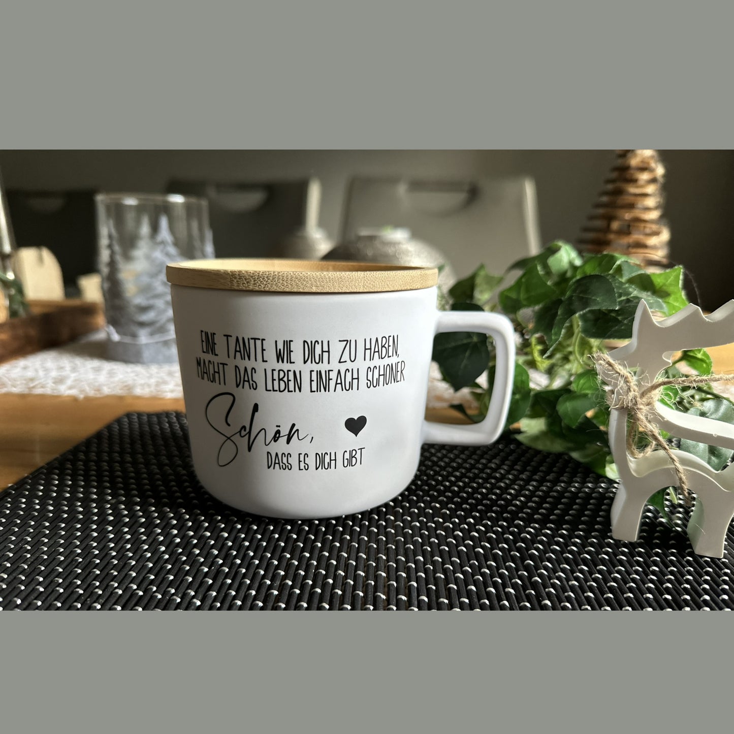 Matte Sublimationstasse MOLOK mit Bambusdeckel, weiß