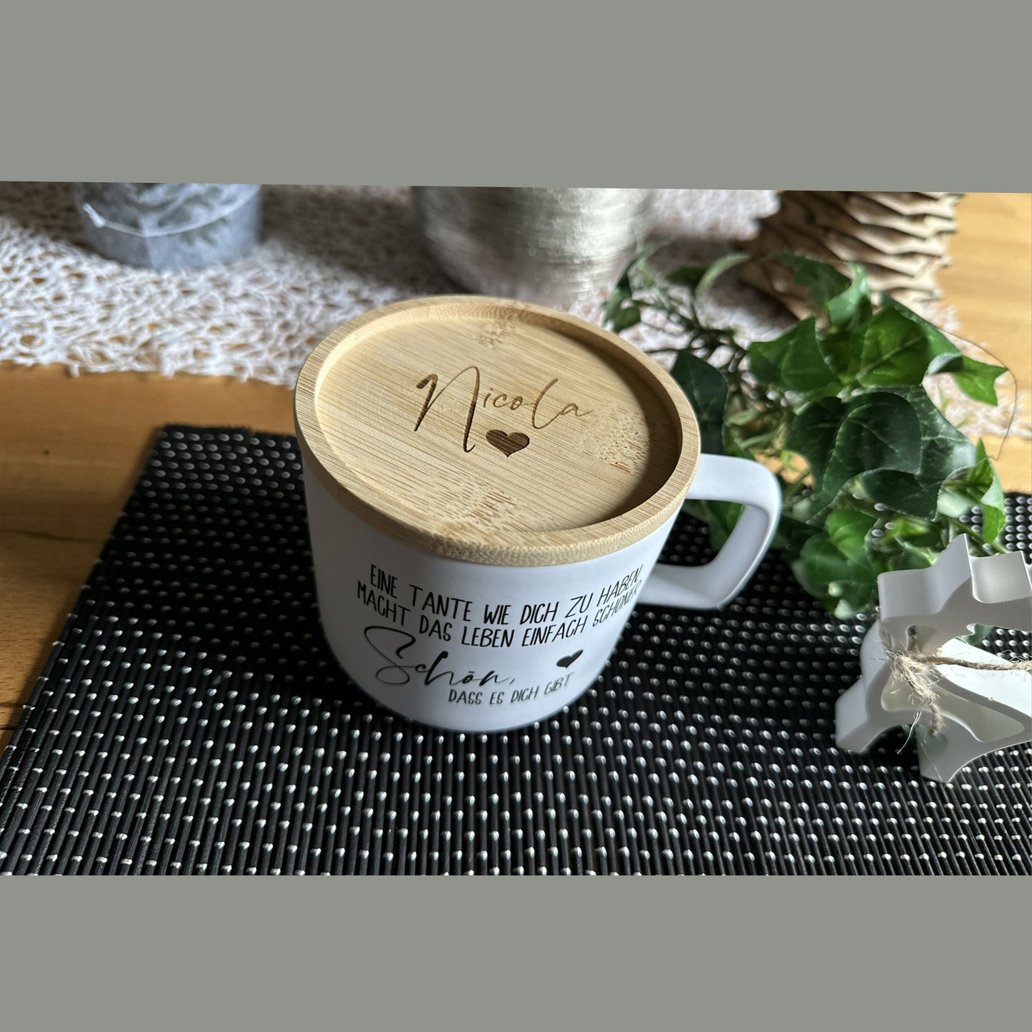 Matte Sublimationstasse MOLOK mit Bambusdeckel, weiß