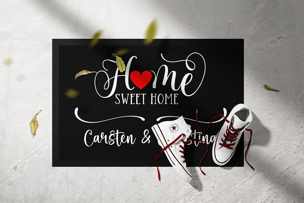 Fussmatte "Home sweet home" in zwei Größenmit Herz personalisierbar