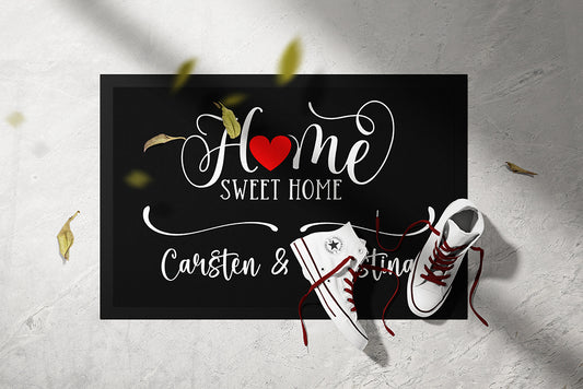 Fussmatte "Home sweet home" in zwei Größenmit Herz personalisierbar