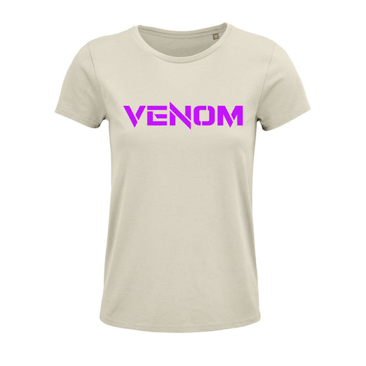 Venom Lady-Shirt creme lilaner Schriftzug