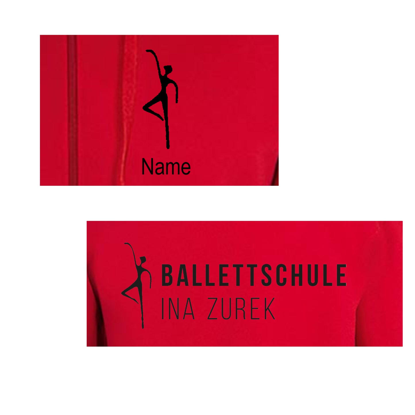 Sweatshirt-Jacke  "Ballettschule" rot mit schwarzem Druck