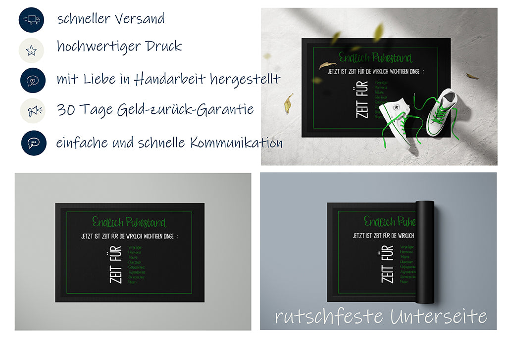 Fussmatte "Endlich Ruhestand" in zwei Größen