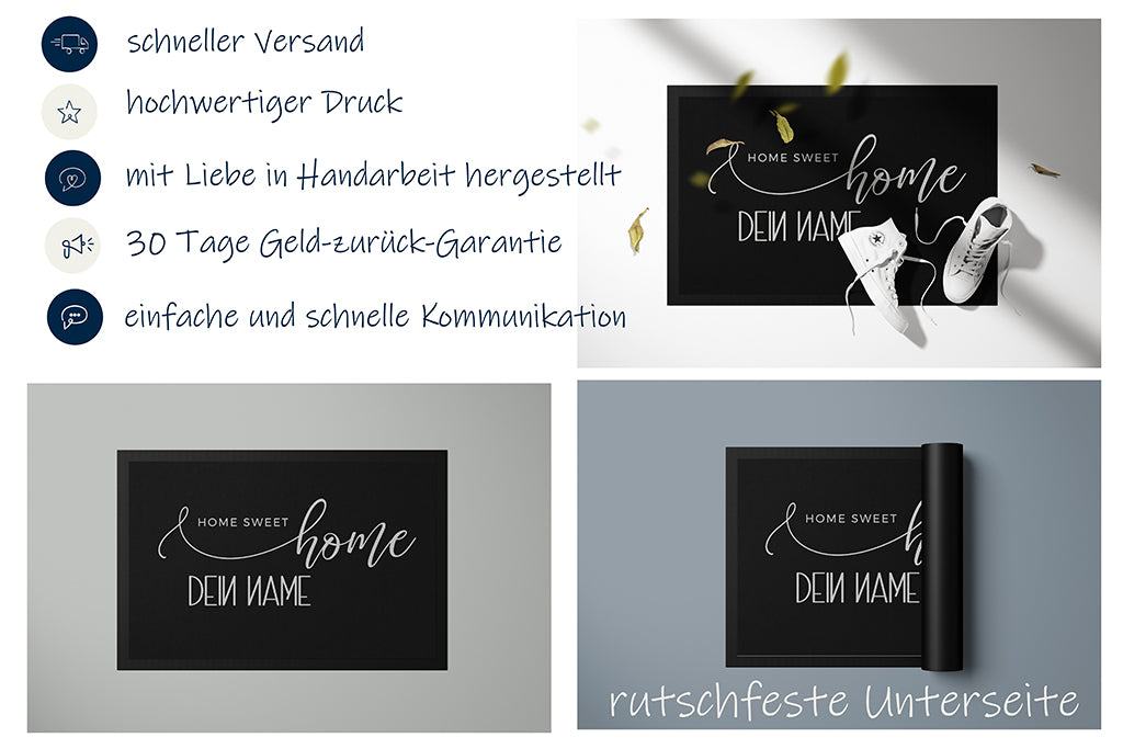 Fussmatte "Home sweet home" in zwei Größen modernes Design personalisierbar