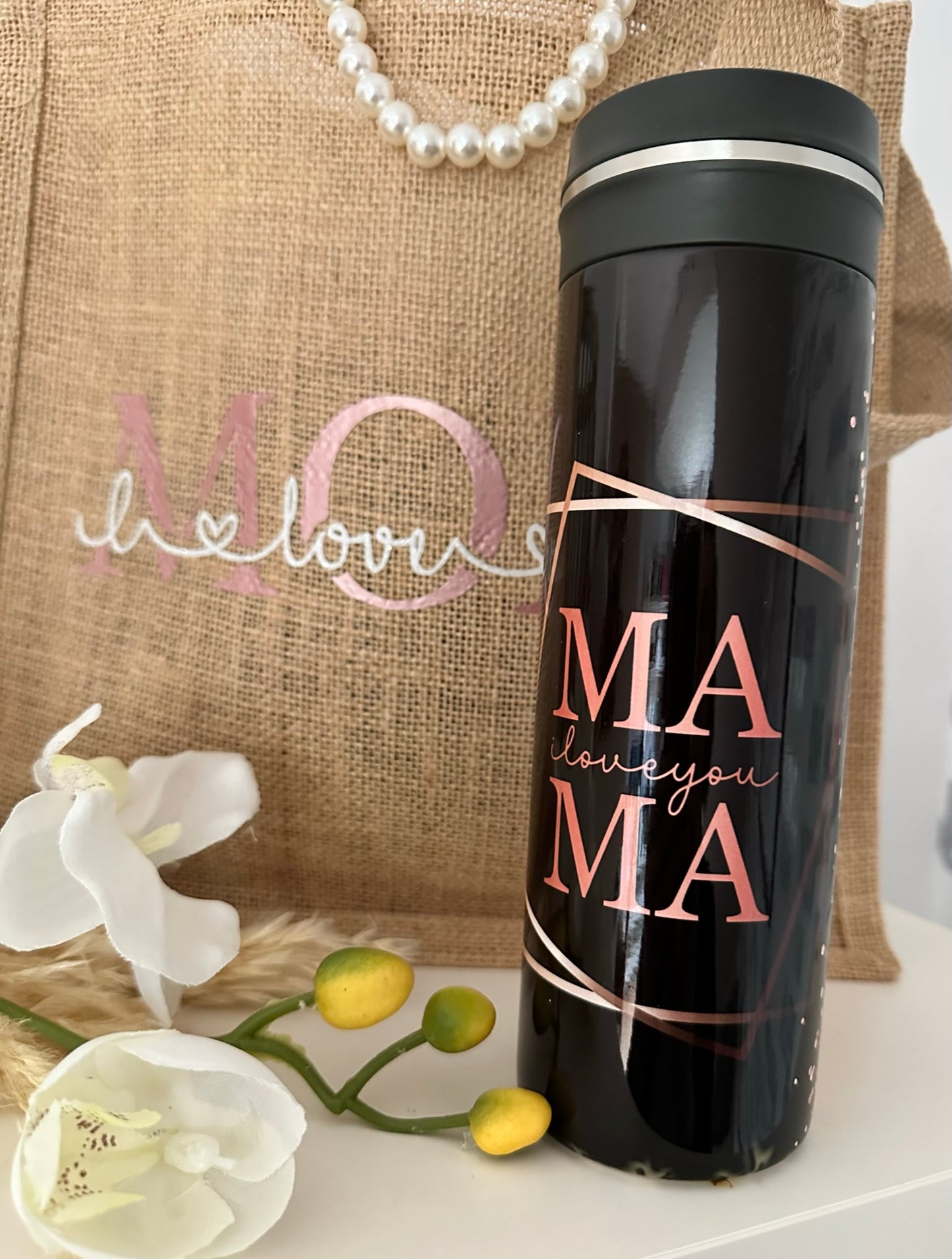 Edelstahl Thermosflasche Mama black
