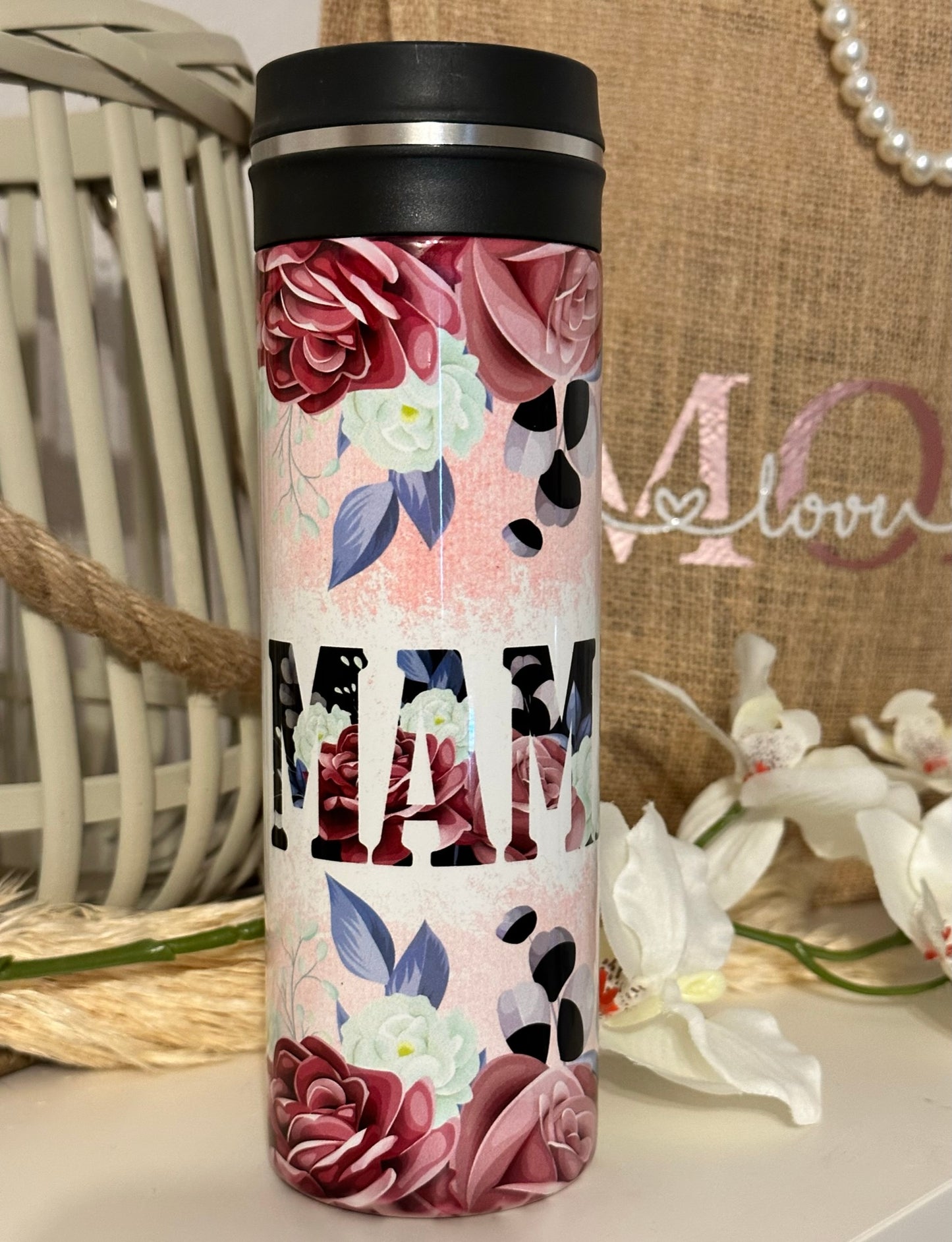 Edelstahl Thermosflasche Mama floral
